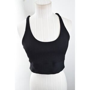Year of Ours Black Large Ribbed Gym Bra Long Line Scoop Womens